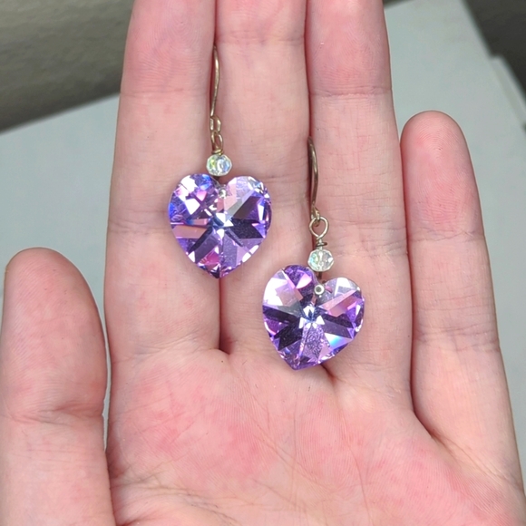 Light Purple Crystal Heart Earrings - Picture 6 of 17